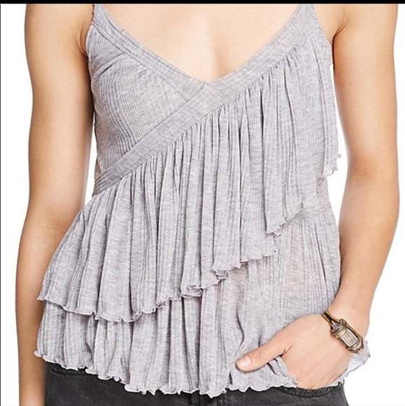 Free People Black Melbourne Tank Top Medium Ruffle Layered Loose Spaghetti Strap - Picture 2 of 4